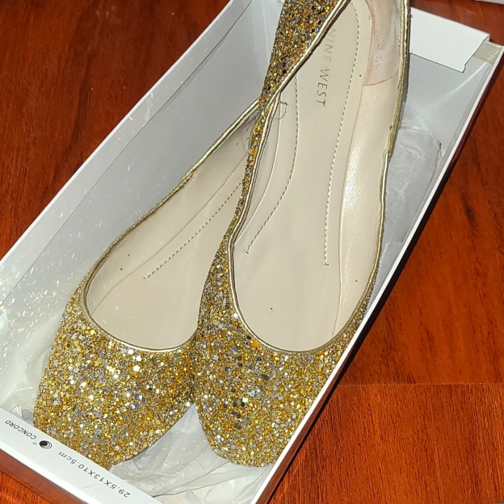 Nine West Sparkling Gold Flat Shoes